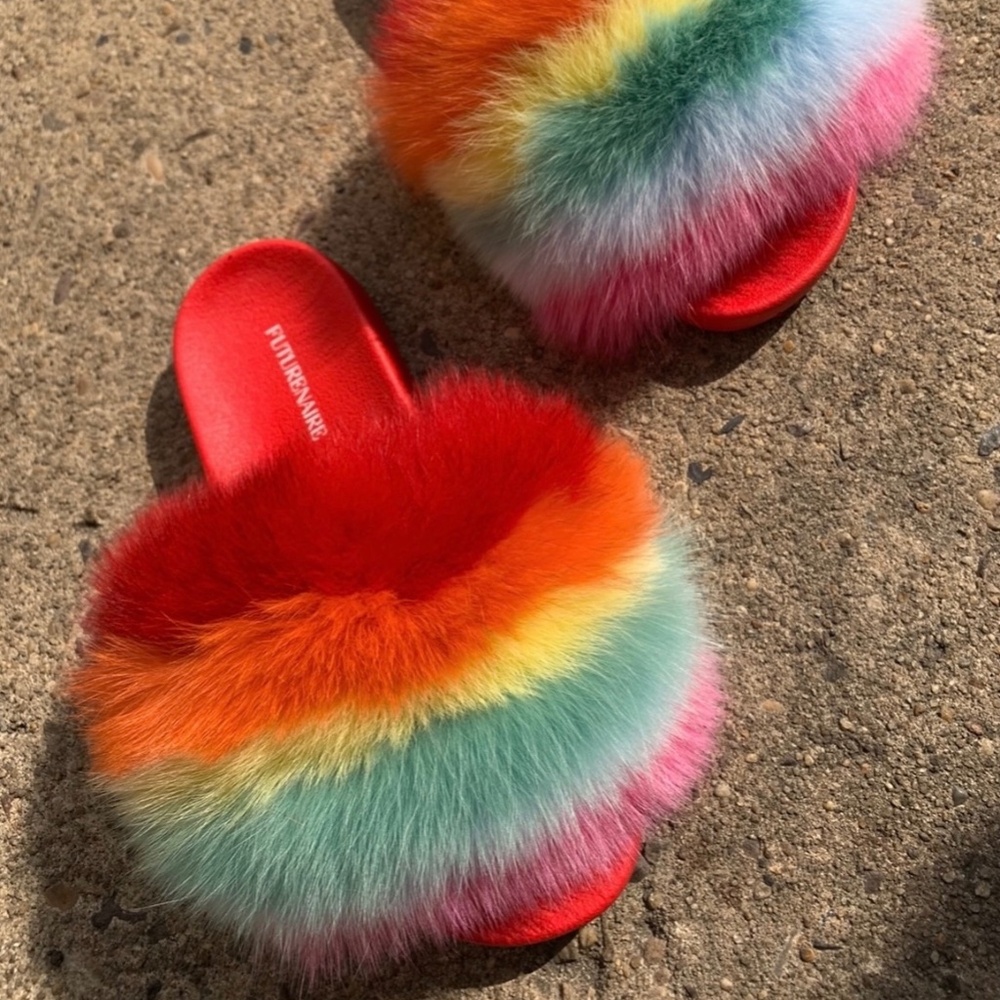 Redrainbow Real Fur Slides Sizes 5,5.5,10,10.5,11 - image 1